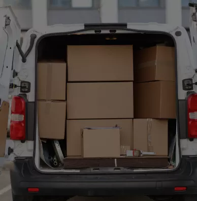 Truck filled with cardboard boxes